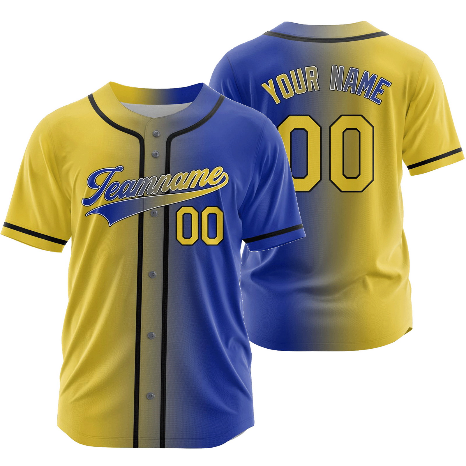 Custom Yellow Blue Full Button Gradient Jersey Fashion Shirt