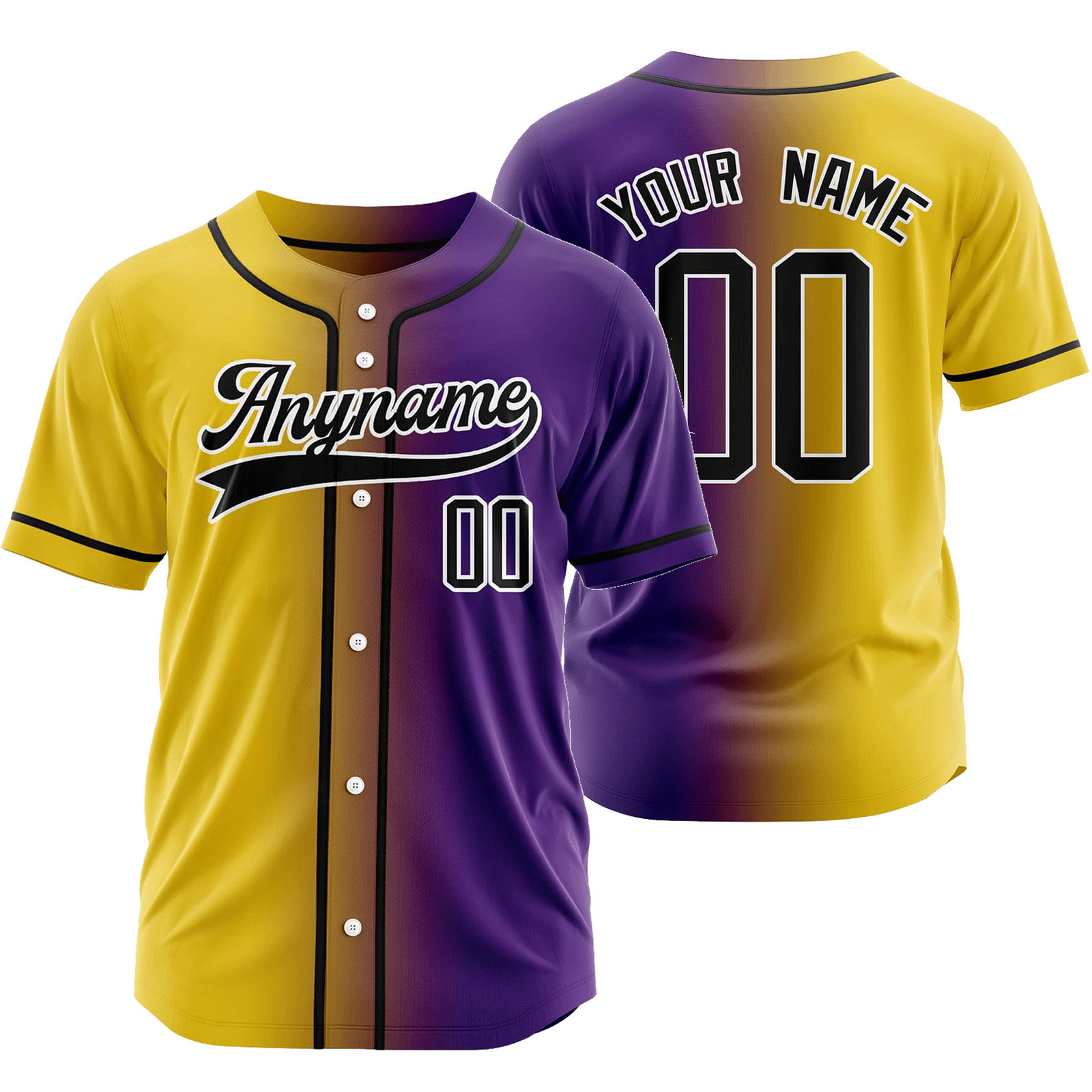 Custom Yellow Purple Gradient Baseball Jersey Team Shirt