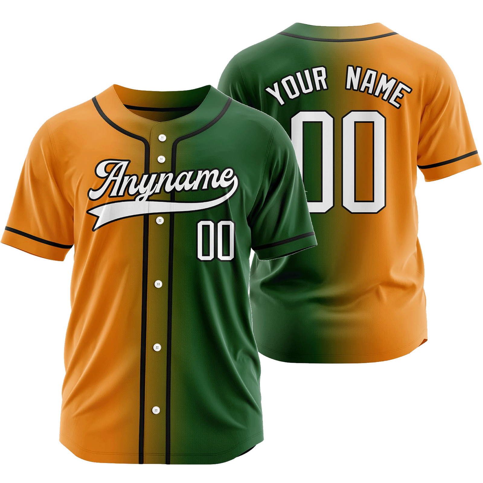 Custom Yellow Green Gradient Baseball Jersey Team Shirt