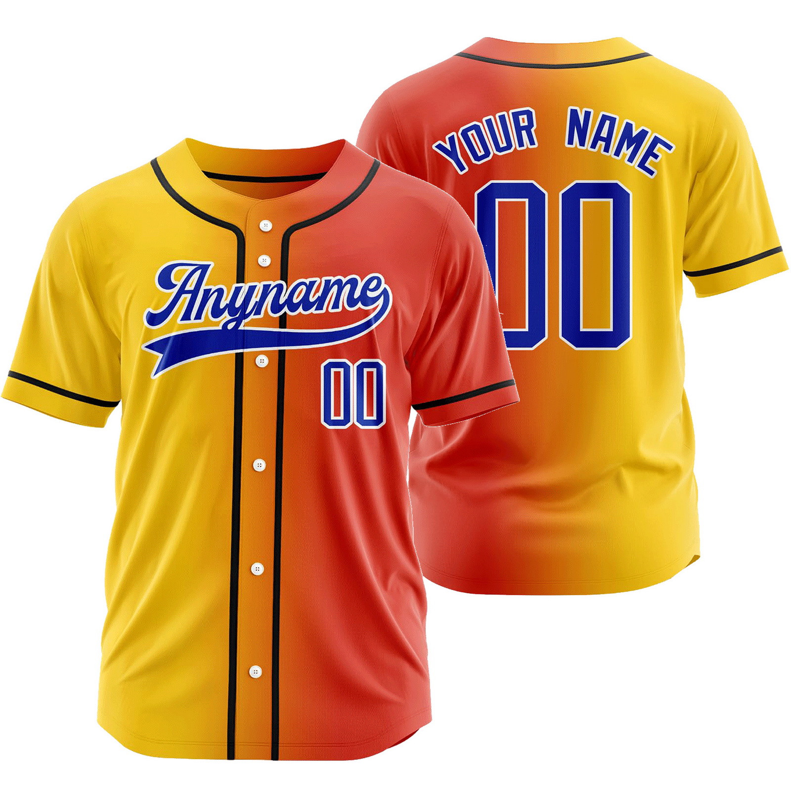 Custom Yellow Red Gradient Baseball Jersey Team Shirt