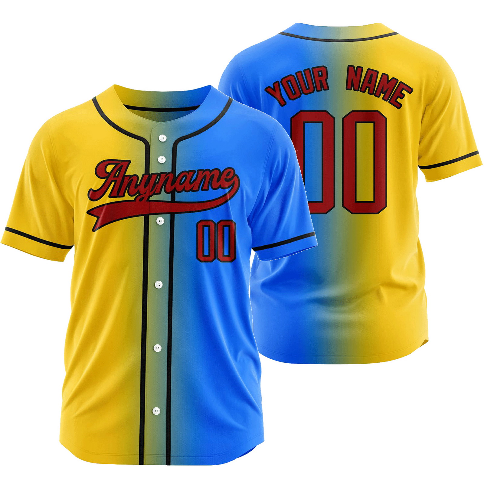 Custom Yellow Blue Gradient Baseball Jersey Team Shirt