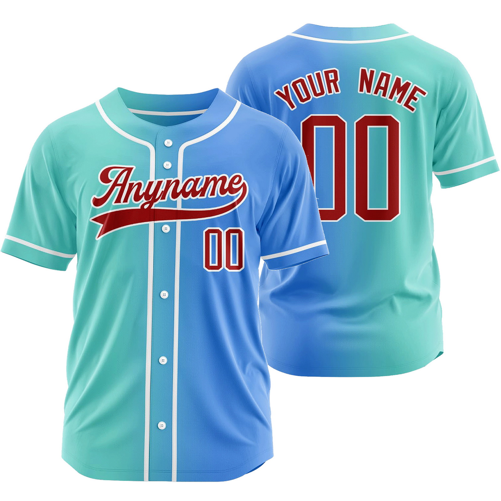 Custom Teal Blue Gradient Baseball Jersey Team Shirt