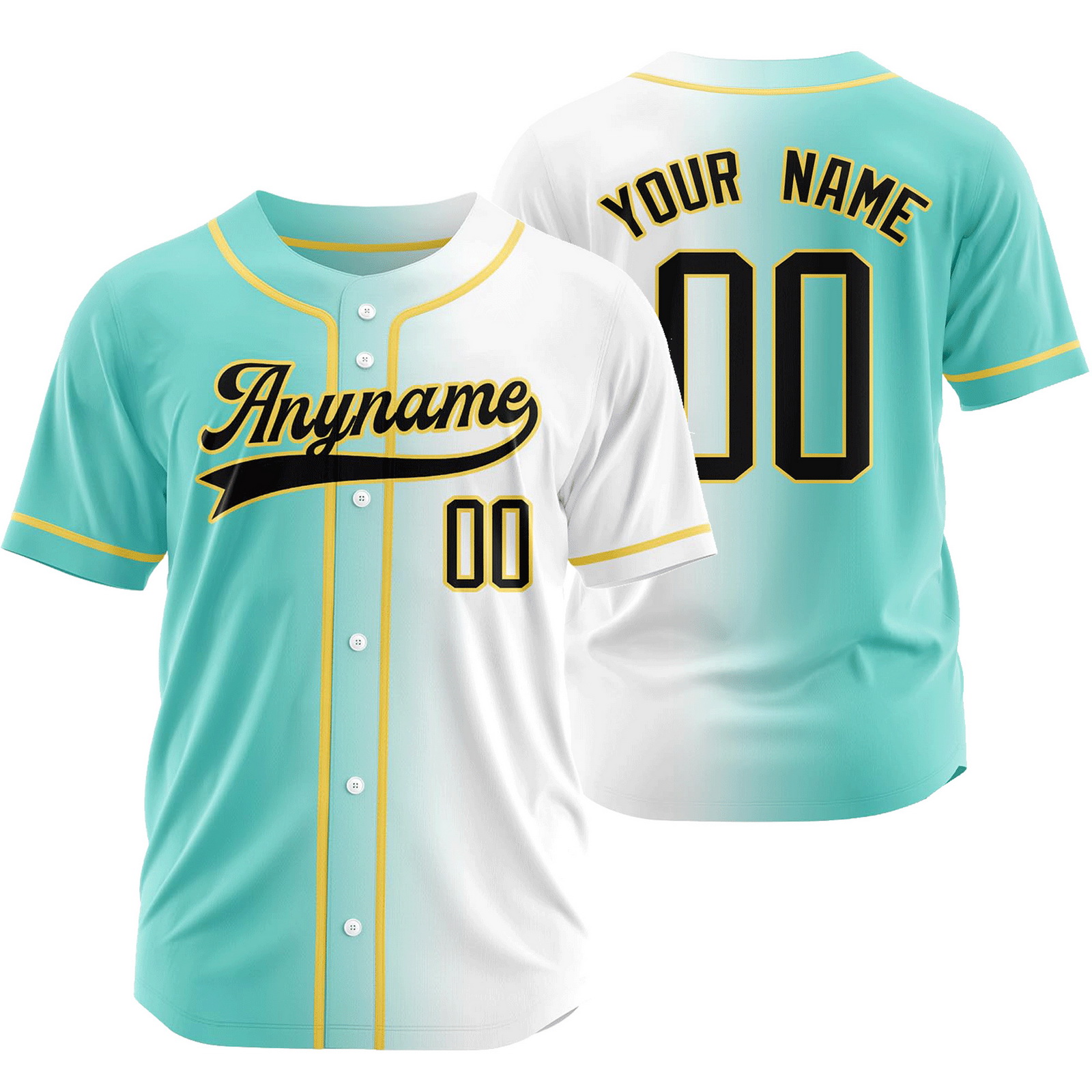 Custom Green White Gradient Baseball Jersey Team Shirt