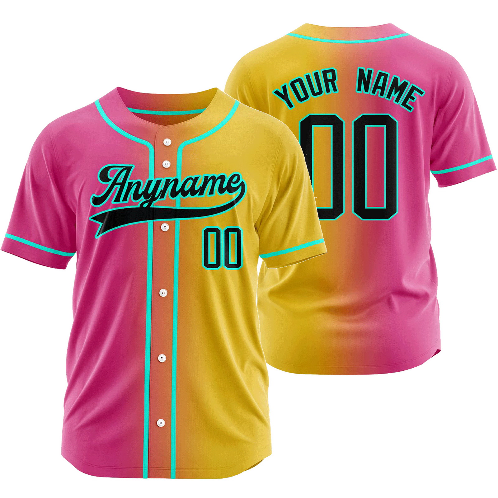 Custom Pink Yellow Gradient Baseball Jersey Team Shirt