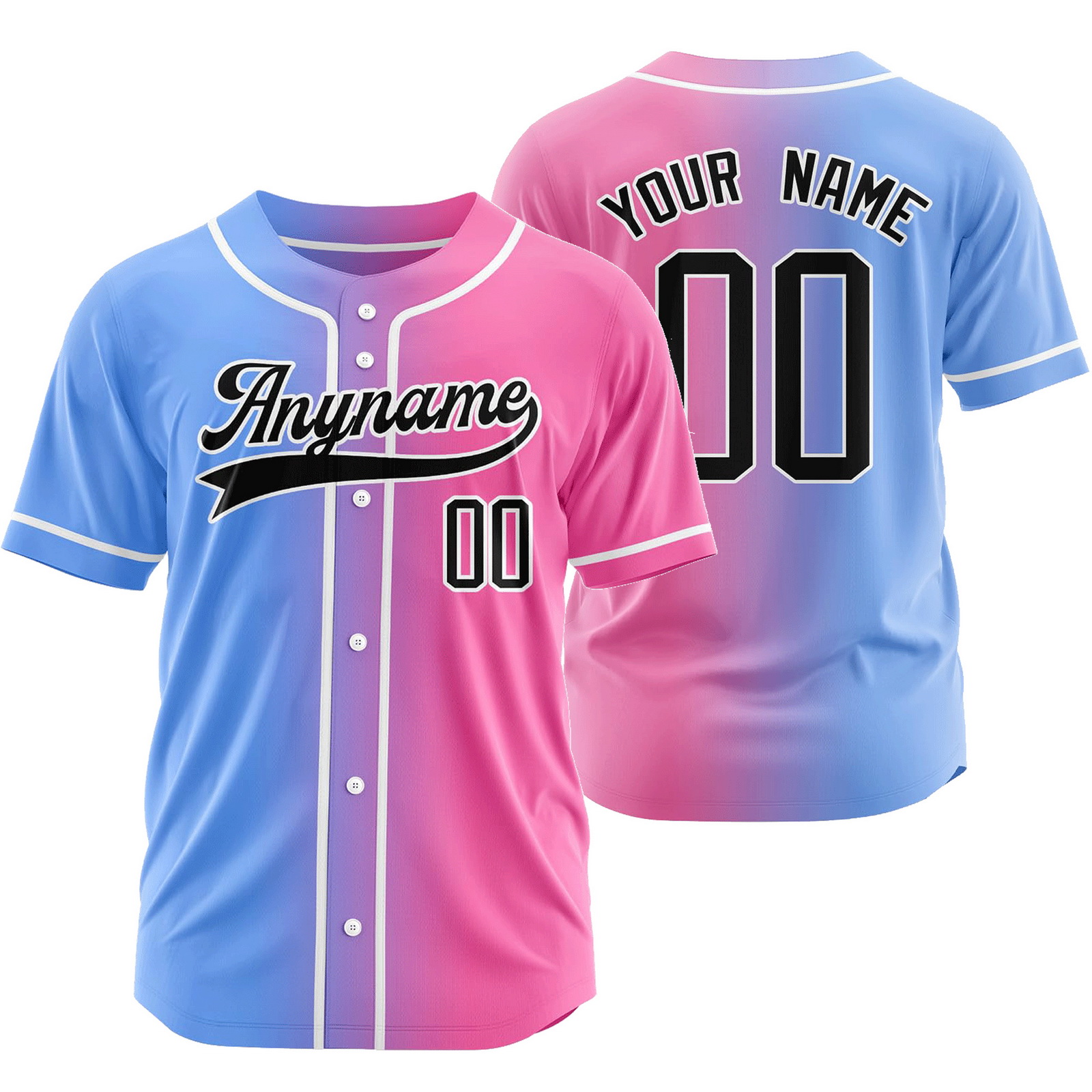 Custom Blue Pink Gradient Baseball Jersey Team Shirt