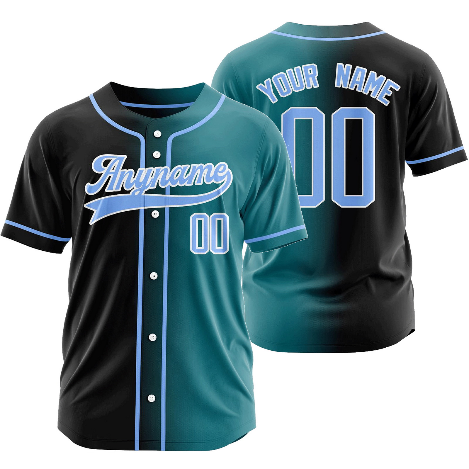 Custom Black Green Gradient Baseball Jersey Team Shirt