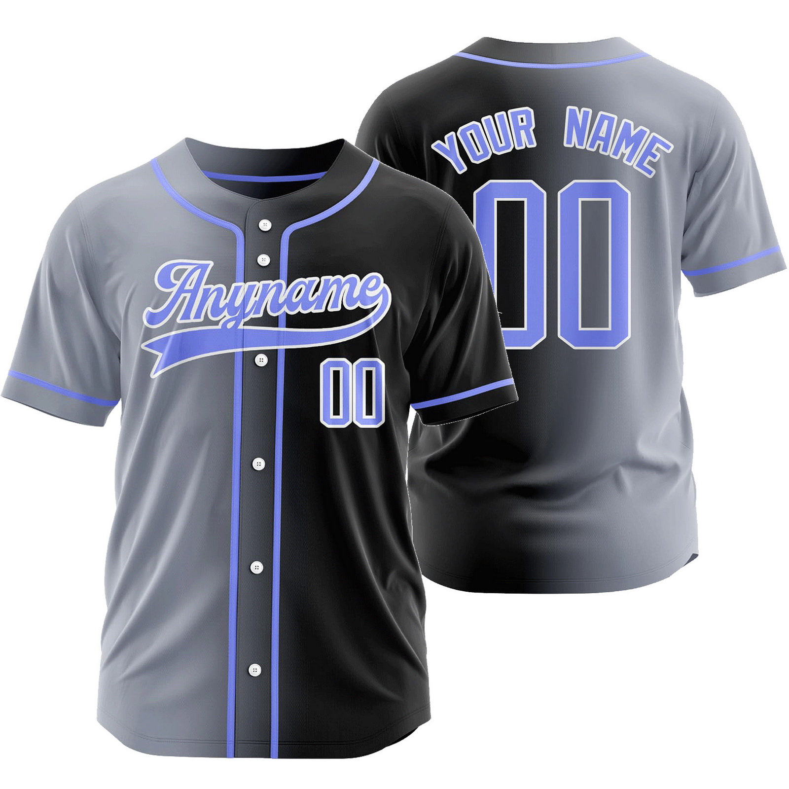 Custom Grey Black Gradient Baseball Jersey Team Shirt