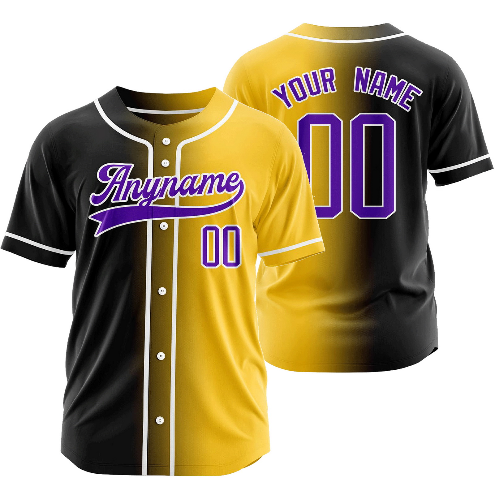 Custom Black Gold Gradient Baseball Jersey Team Shirt