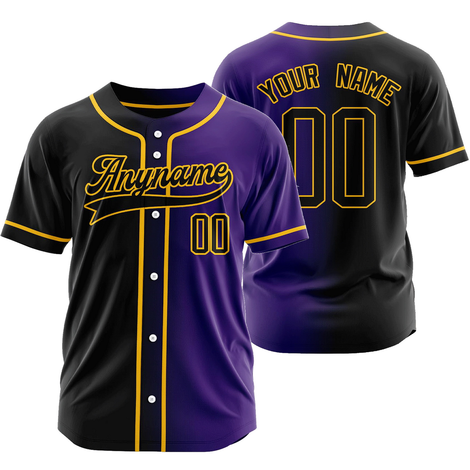 Custom Black Purple Gradient Baseball Jersey Team Shirt