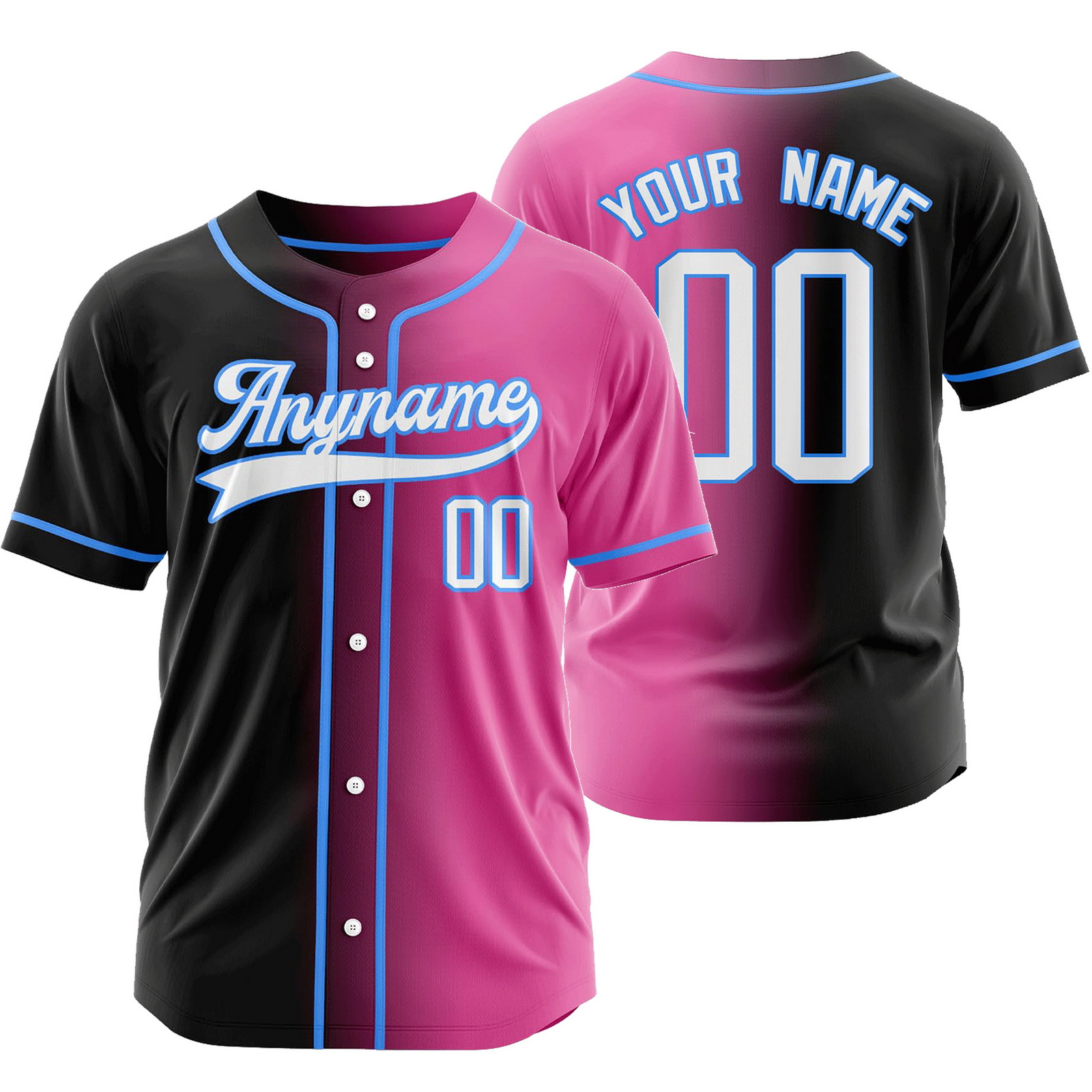 Custom Black Pink Gradient Baseball Jersey Team Shirt