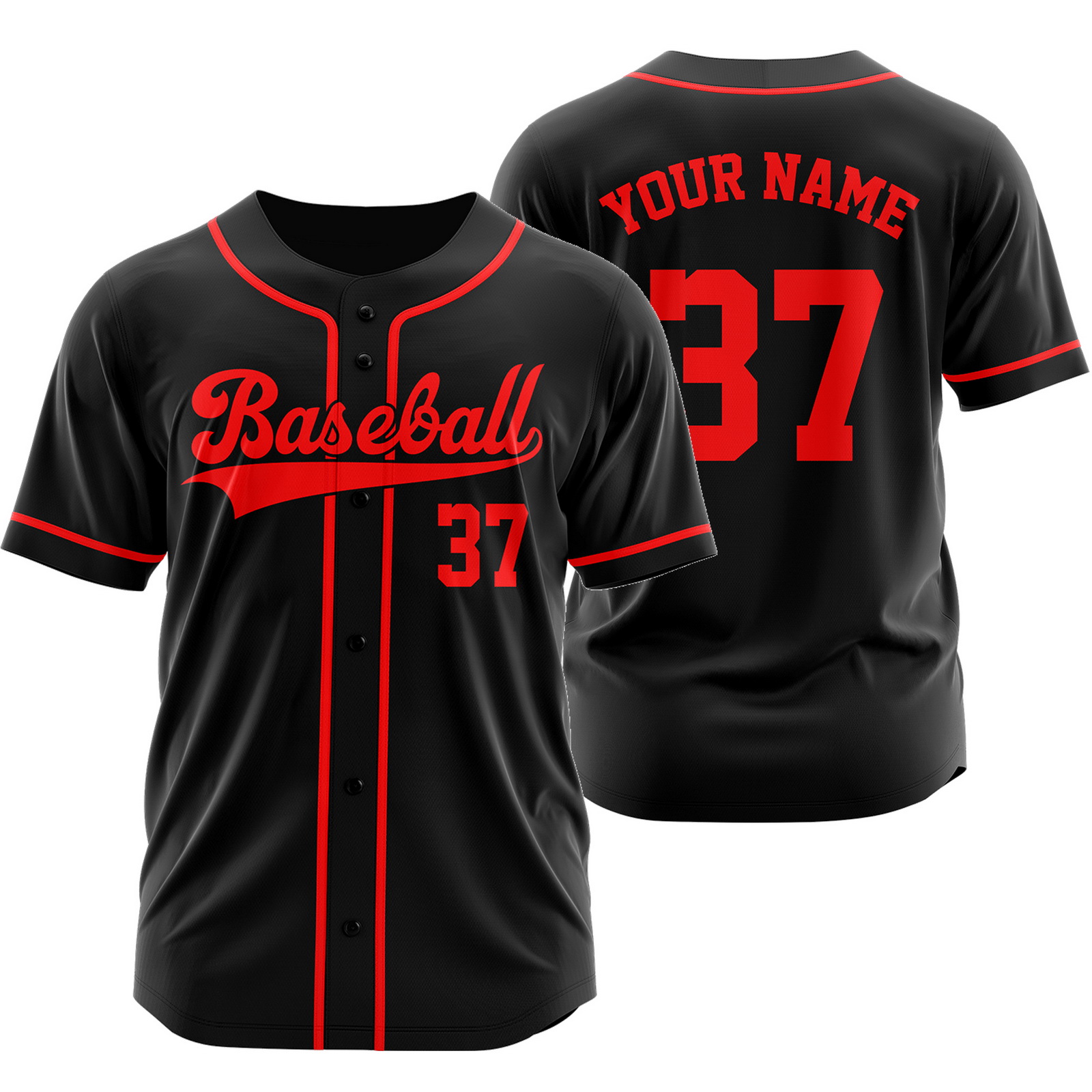 Custom Black Red Plain Baseball Jersey Fashion Shirt