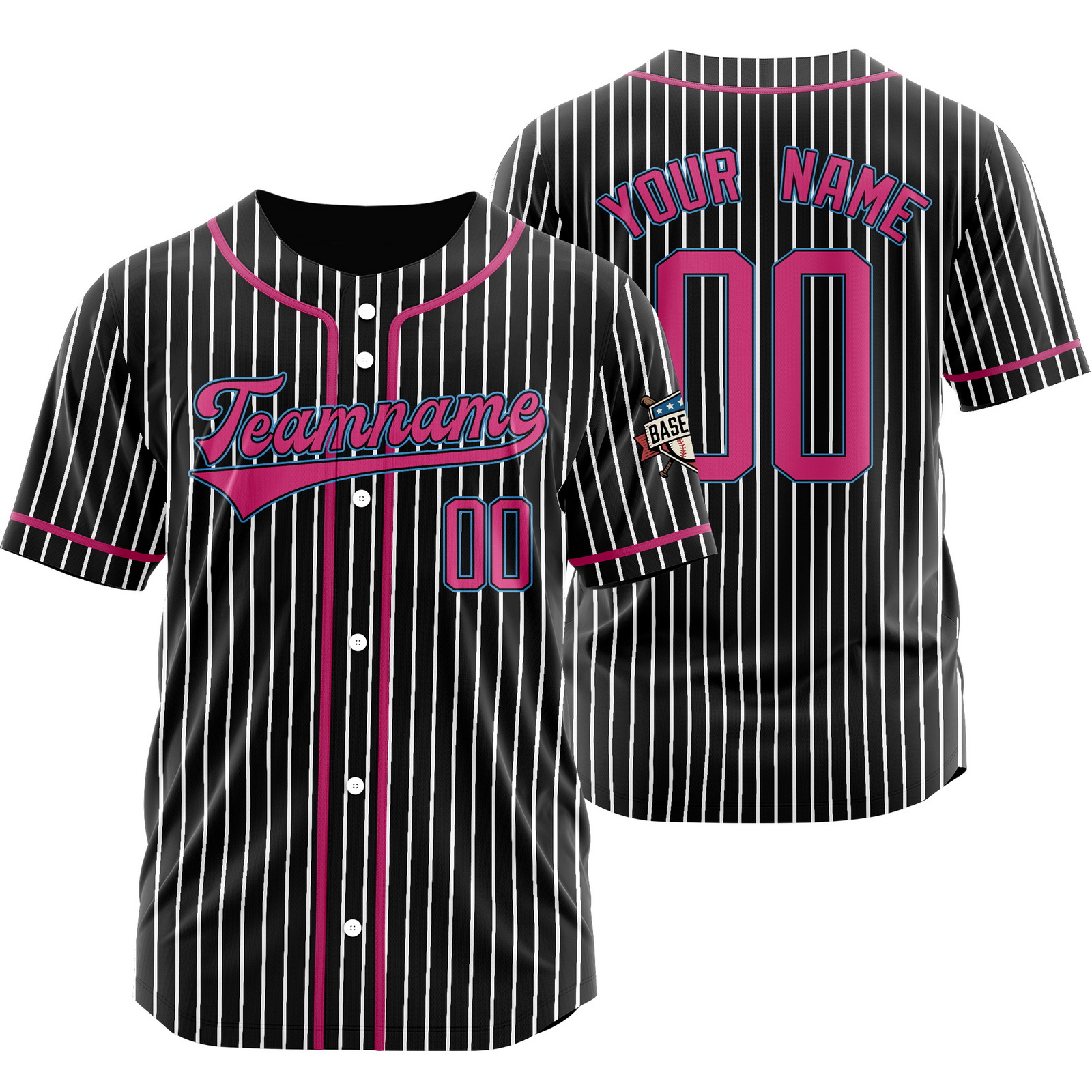 Custom Black Pink Authentic Pinstripe Jersey Stitched Printed