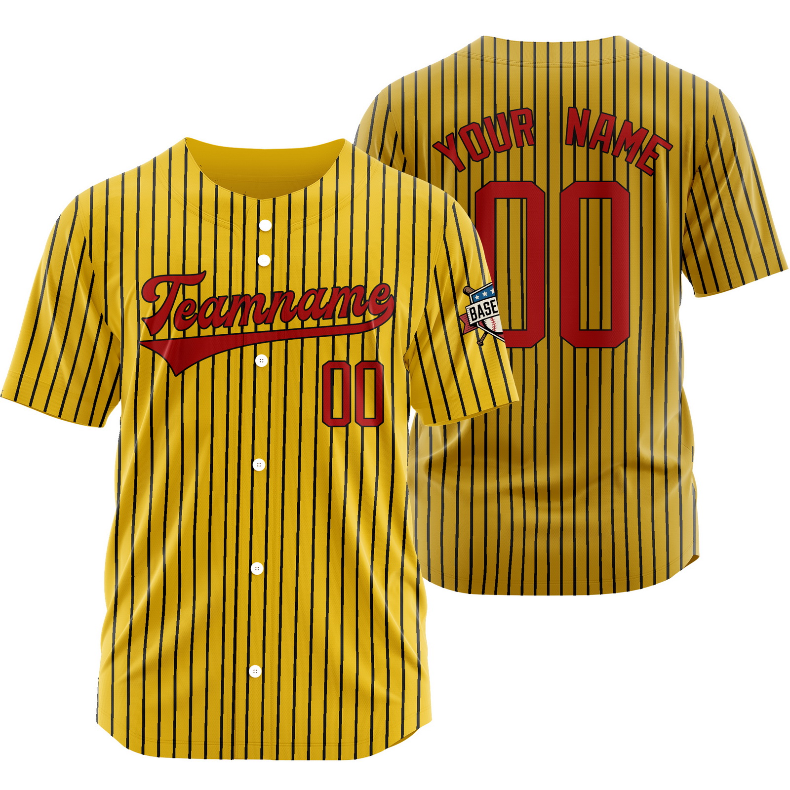 Custom Yellow Red Pinstripe Baseball Jersey Stitched Printed