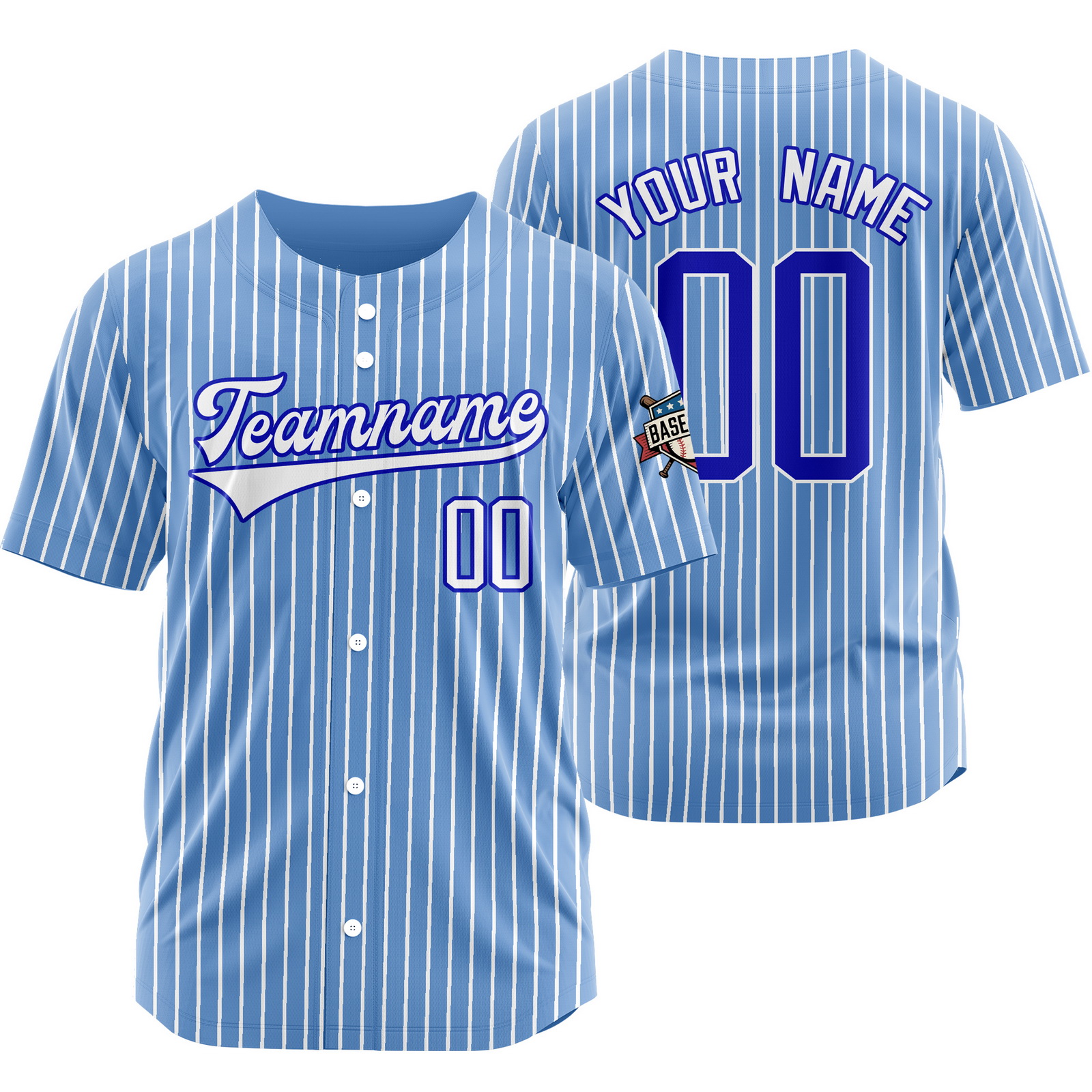 Custom Blue White Pinstripe Baseball Jersey Stitched Printed