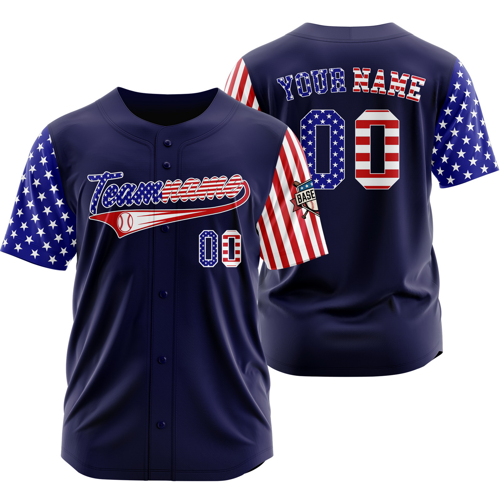Custom Navy USA Flag Sunday Patriotic Baseball Jersey