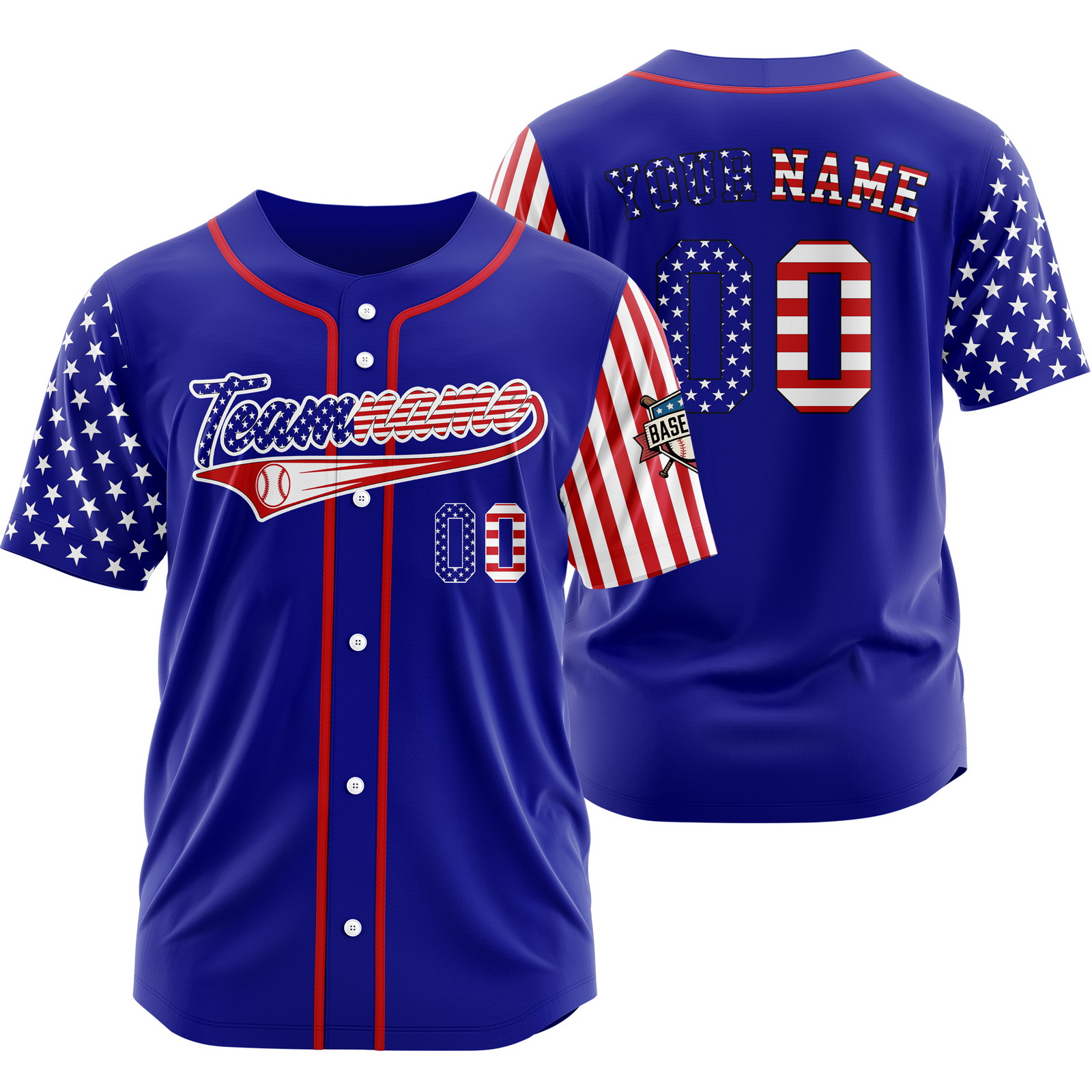 Custom Blue USA Flag Patriotic Baseball Jersey