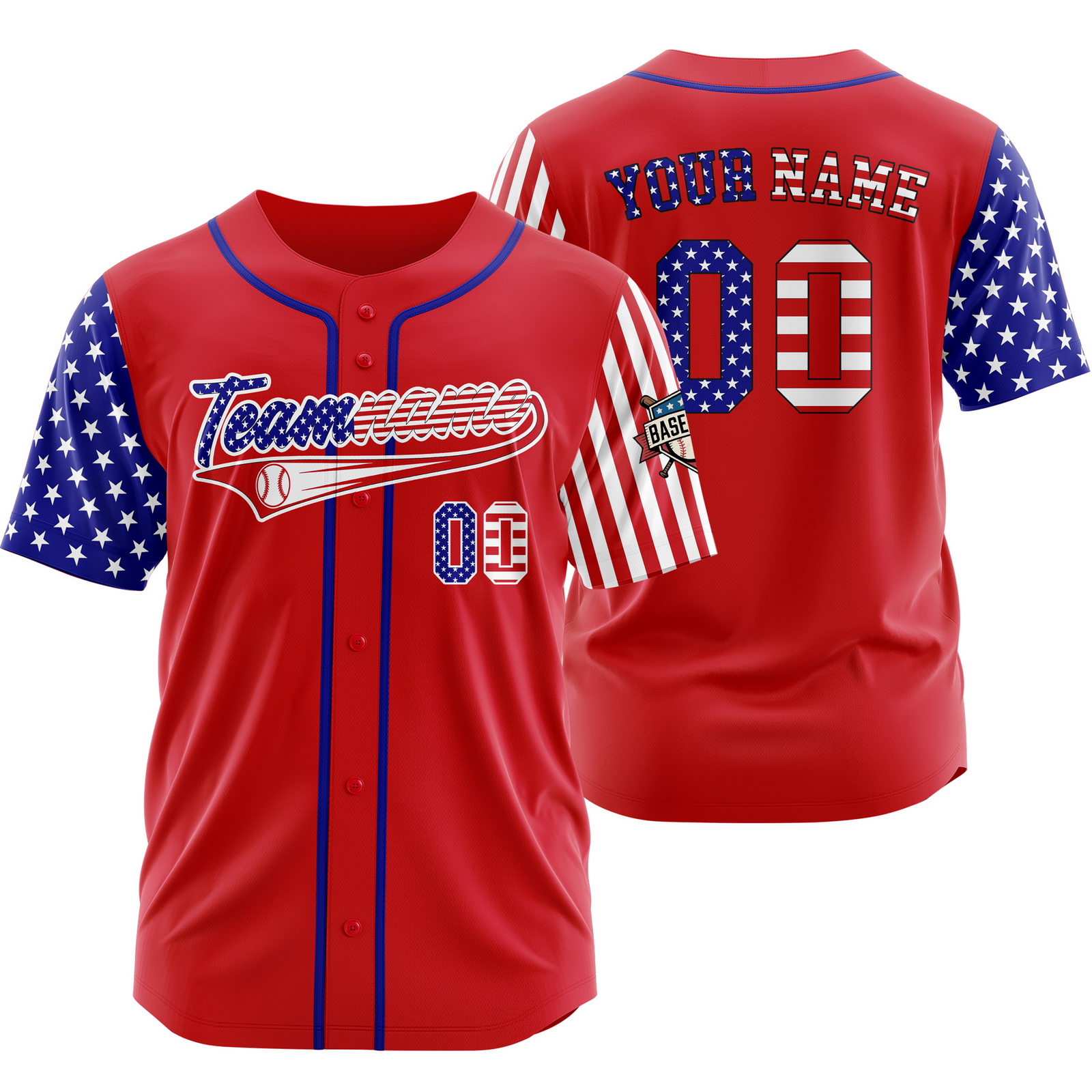 Custom Red USA Flag Patriotic Baseball Jersey