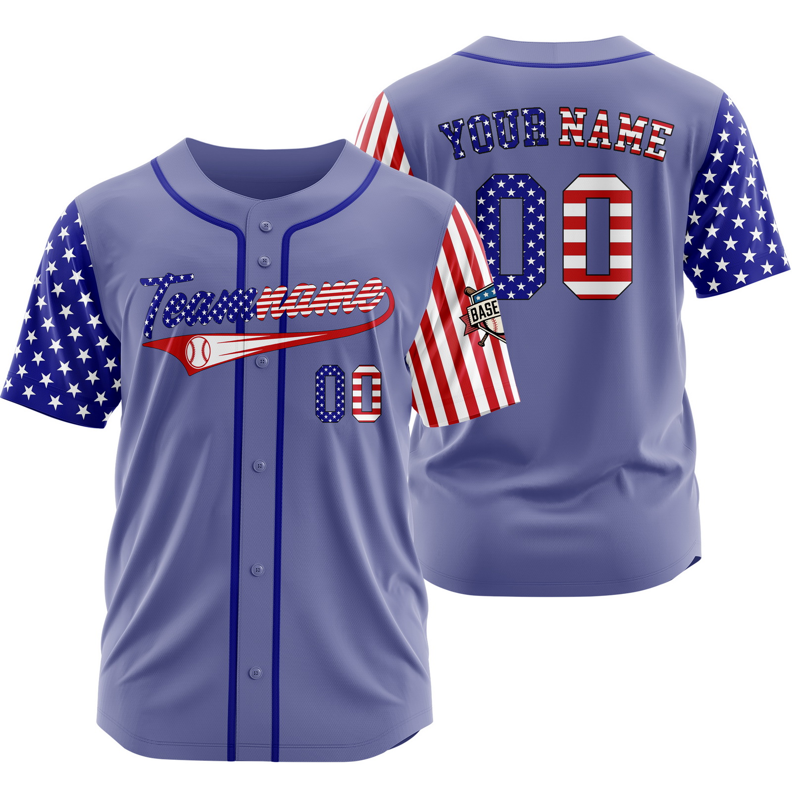 Custom Purple USA Flag Patriotic Baseball Jersey