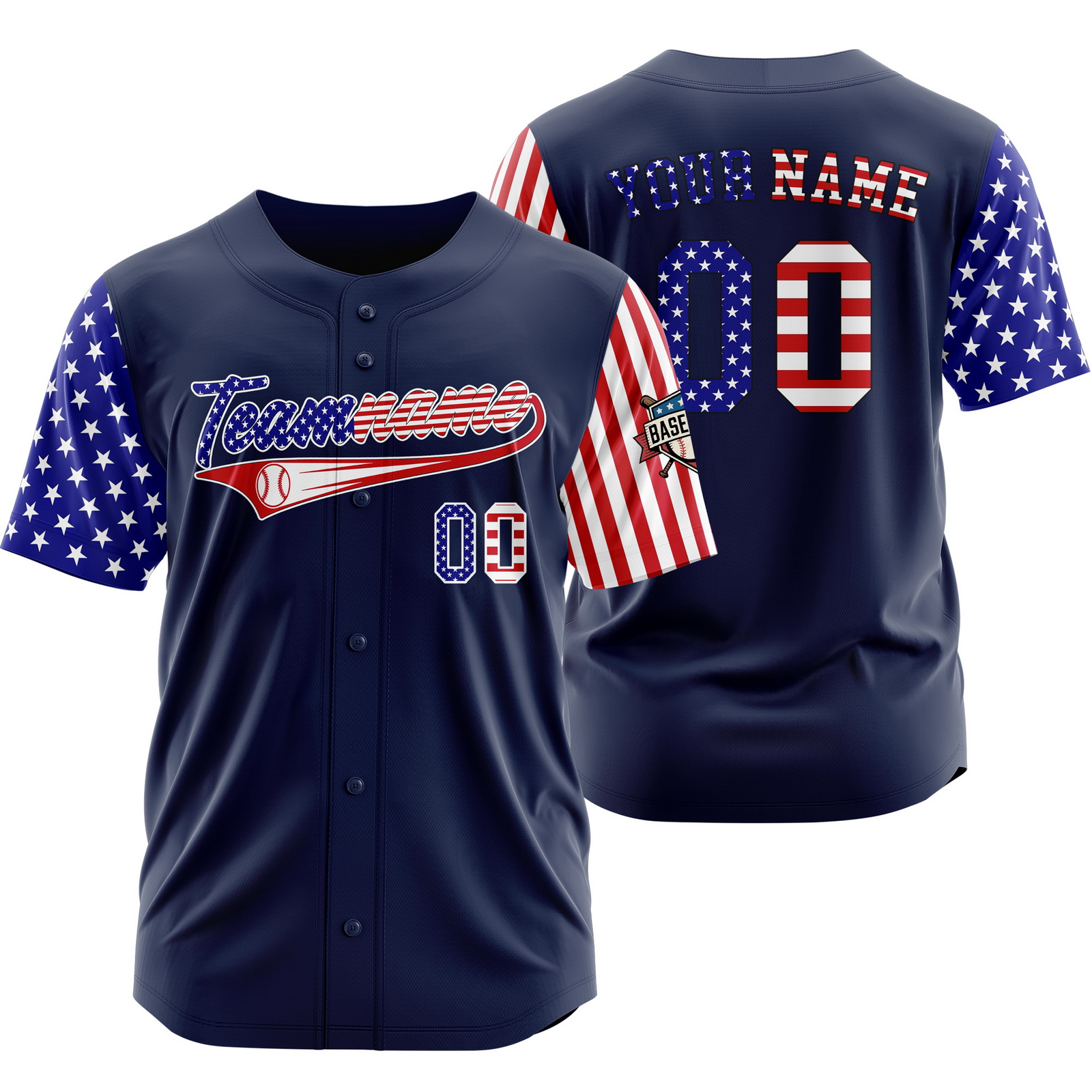 Custom Navy USA Flag Patriotic Baseball Jersey