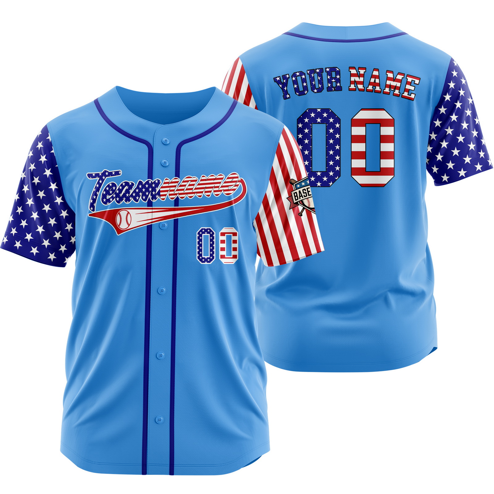 Custom Blue USA Flag February Patriotic Baseball Jersey