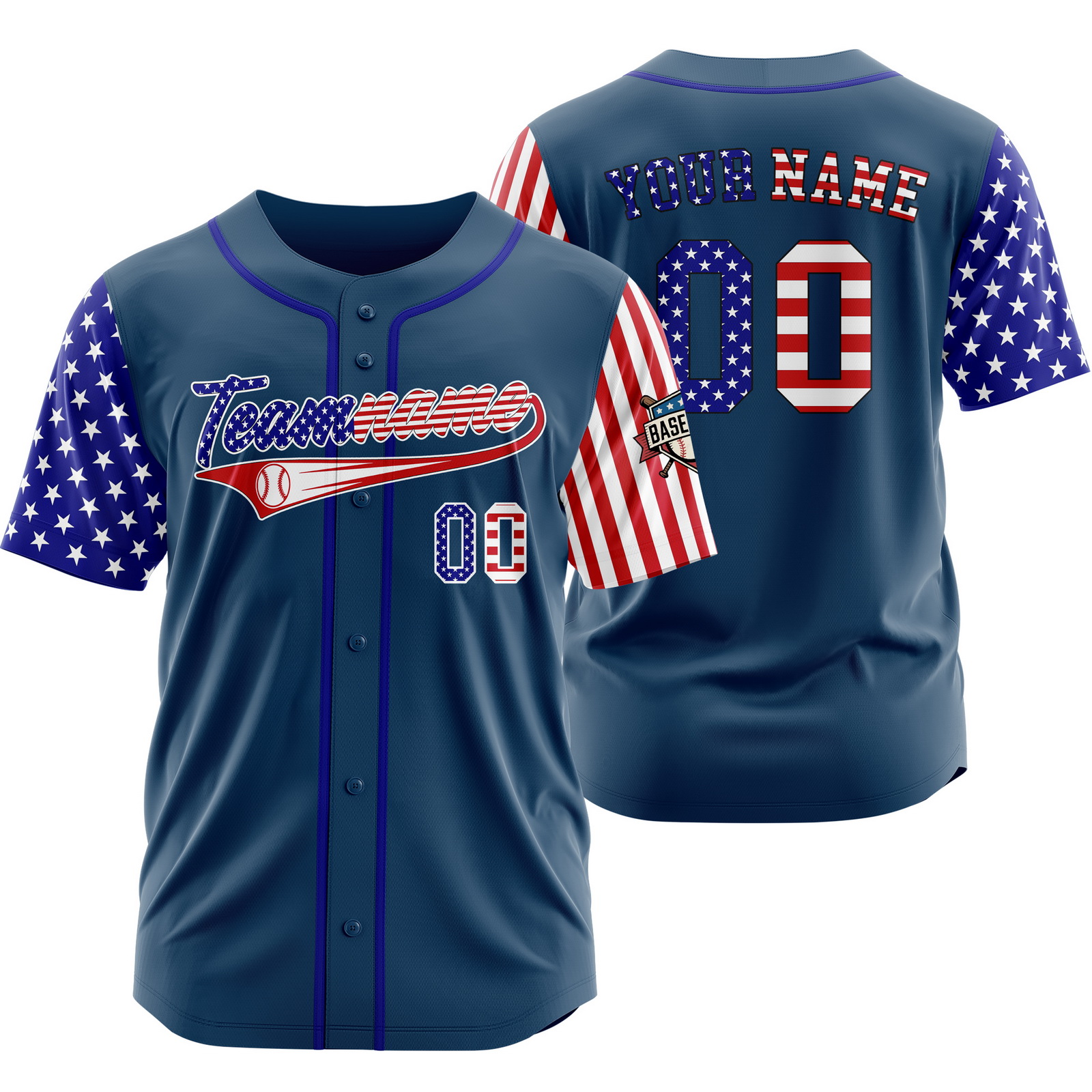 Custom Blue USA Flag March Patriotic Baseball Jersey