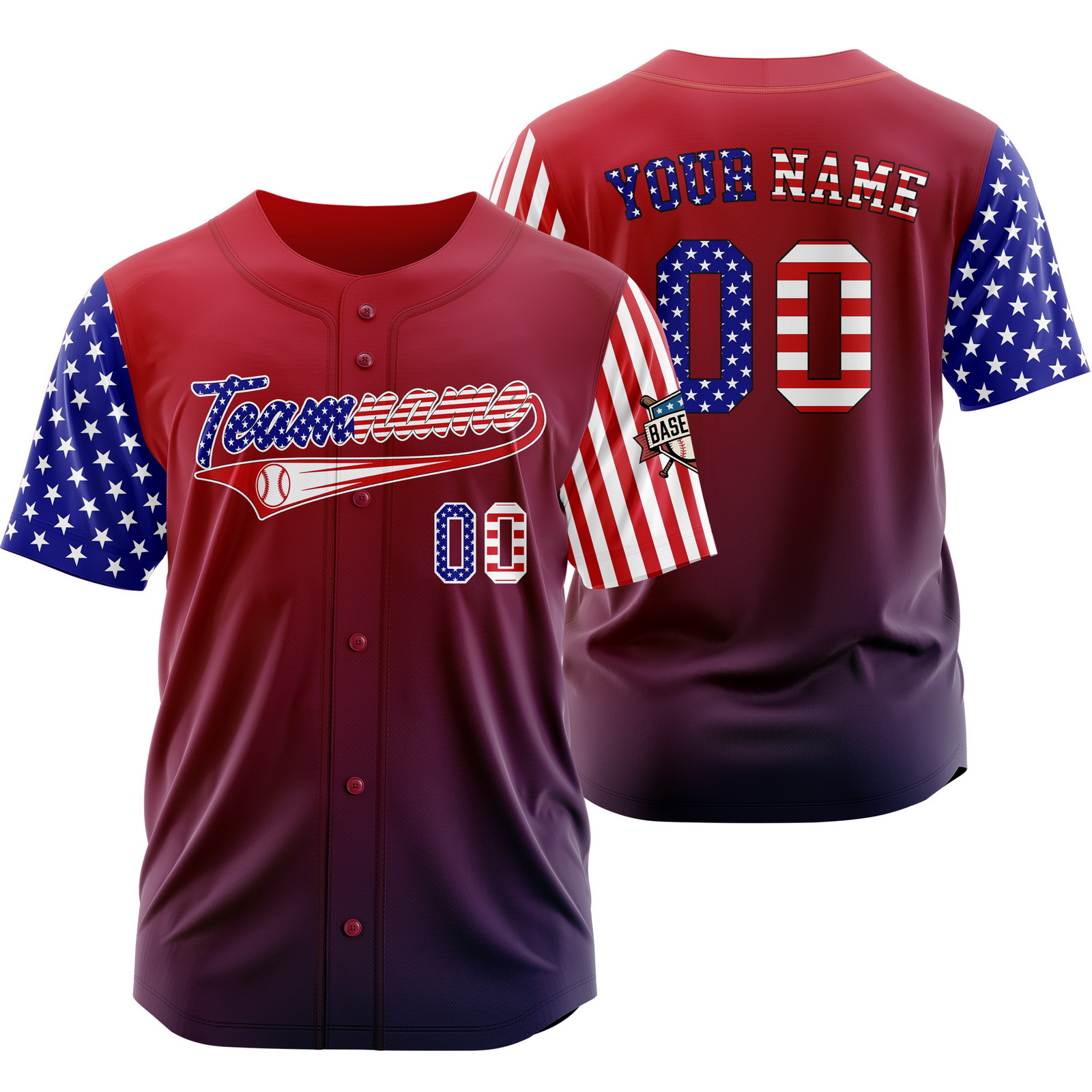 Custom Red USA Flag August Patriotic Baseball Jersey