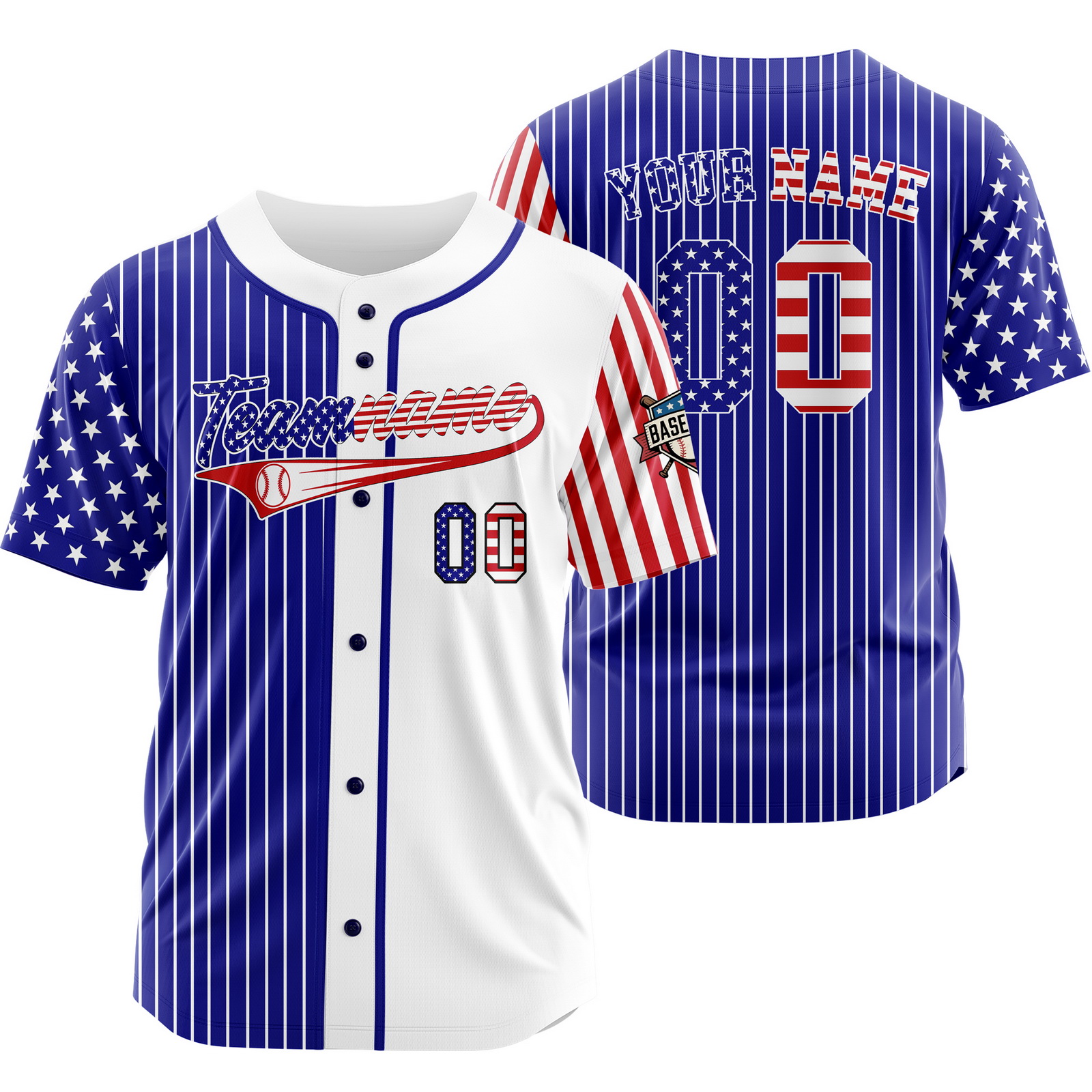 Custom Blue USA Flag September Patriotic Baseball Jersey