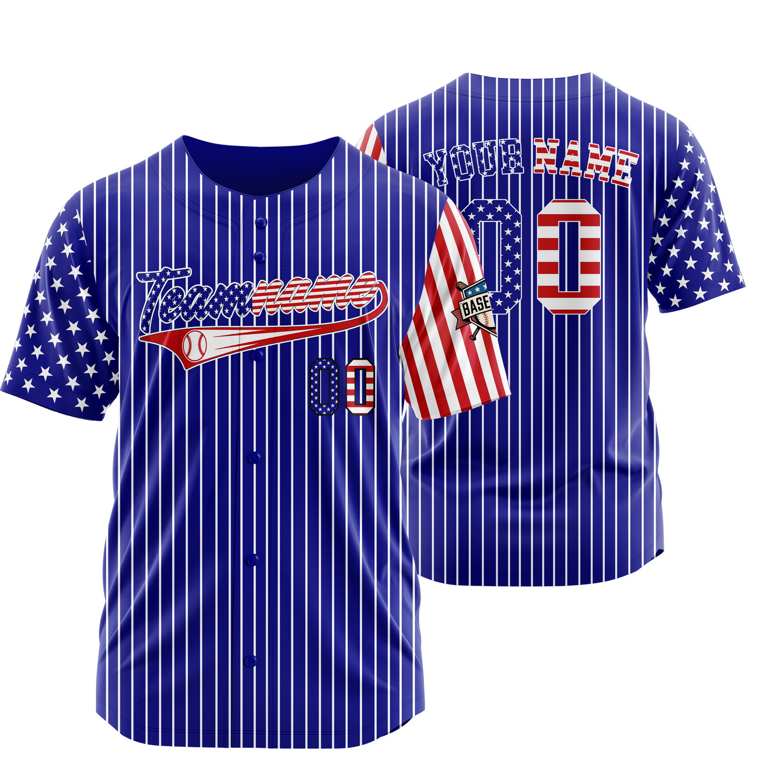 Custom Blue USA Flag October Patriotic Baseball Jersey