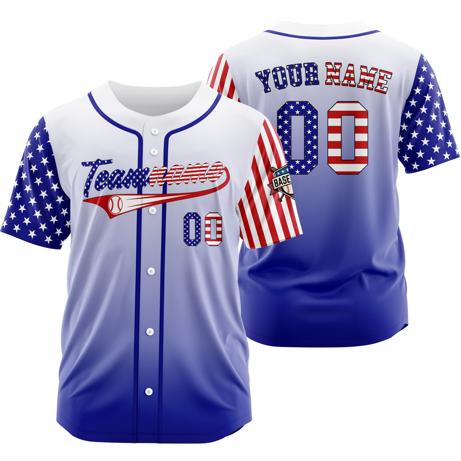 Custom Blue Gradient USA Flag Patriotic Baseball Jersey