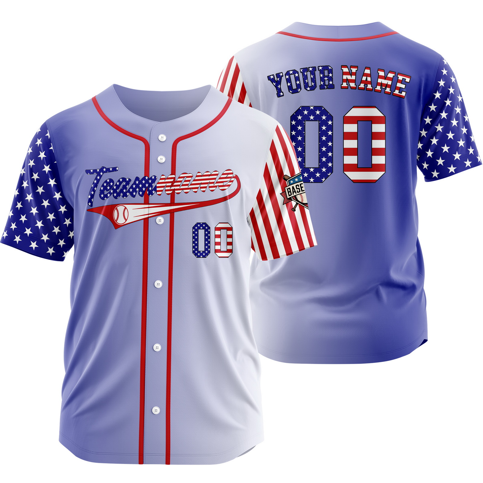 Custom Blue Gradient USA Flag May Patriotic Baseball Jersey