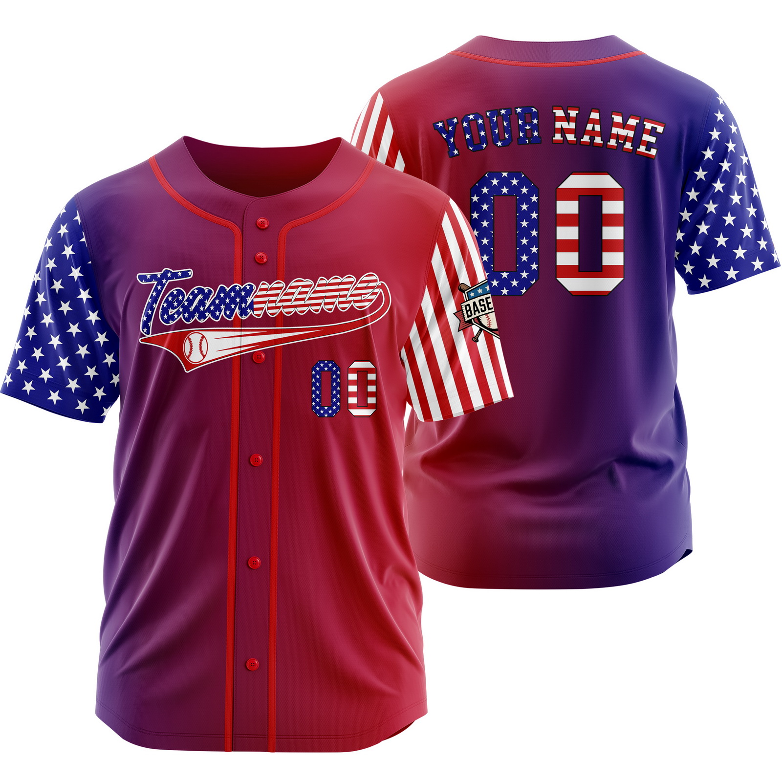 Custom Red Gradient USA Flag Patriotic Baseball Jersey