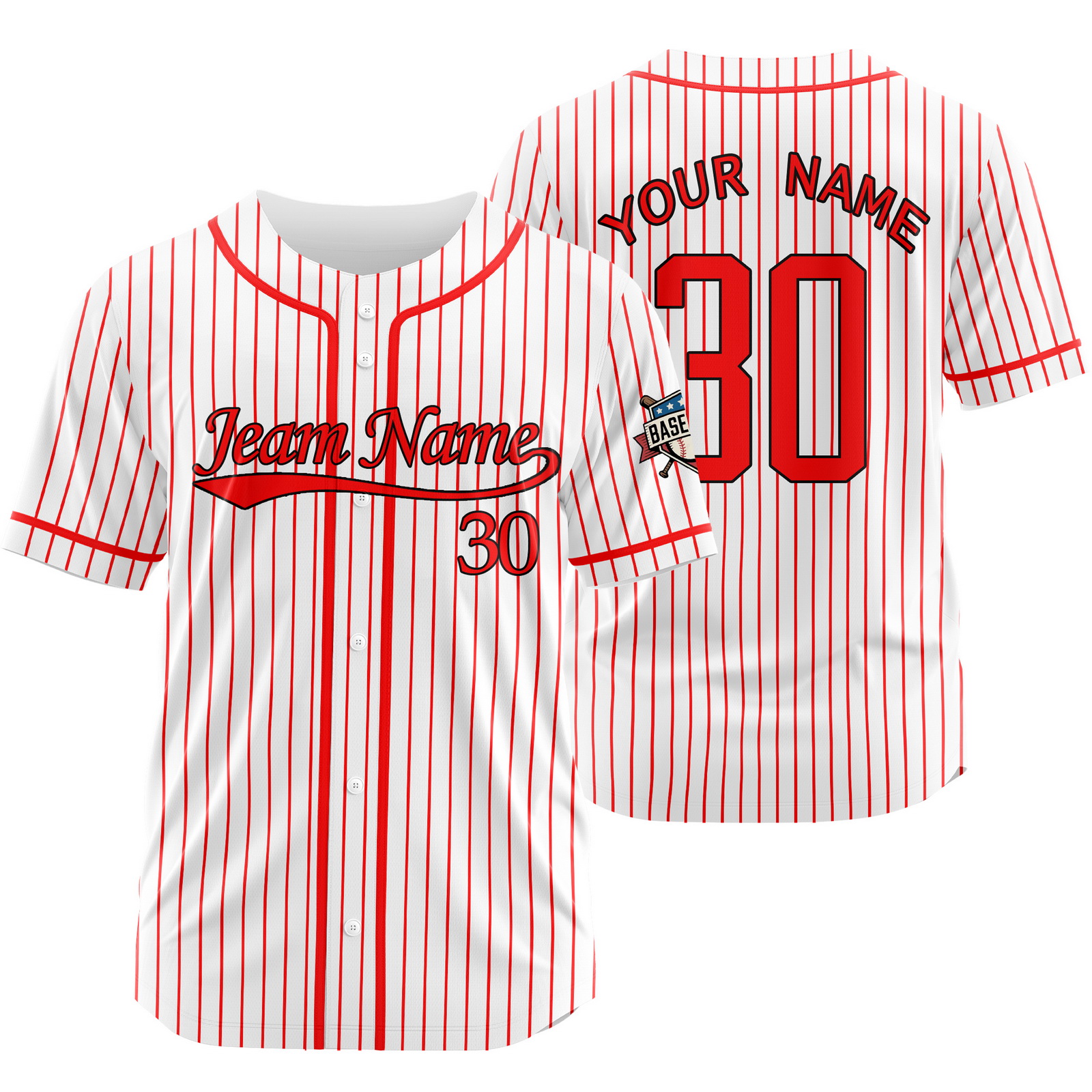 Custom White Red Pinstripe Jersey for Men Women