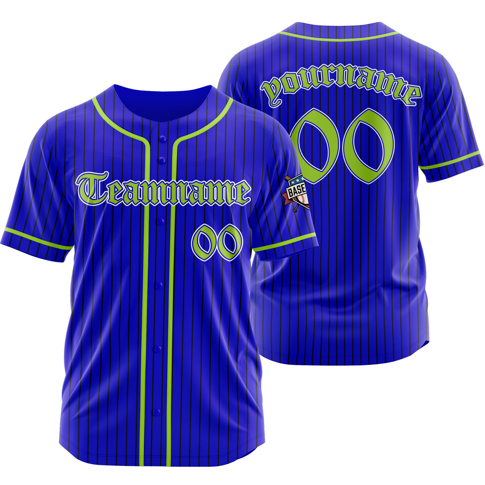 Custom Blue Green Full Button Pinstripe Jersey with Name Number
