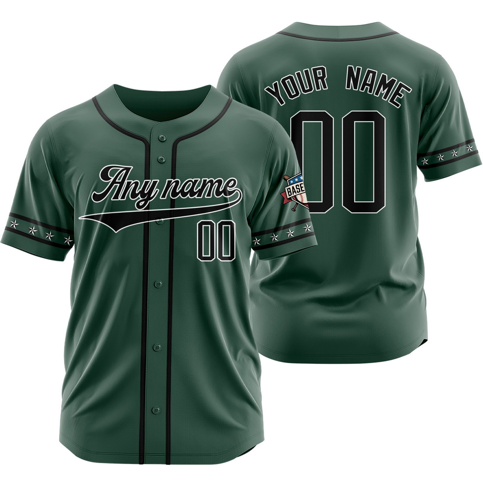 Custom Green Black Full Button Jersey for Men Women Youth