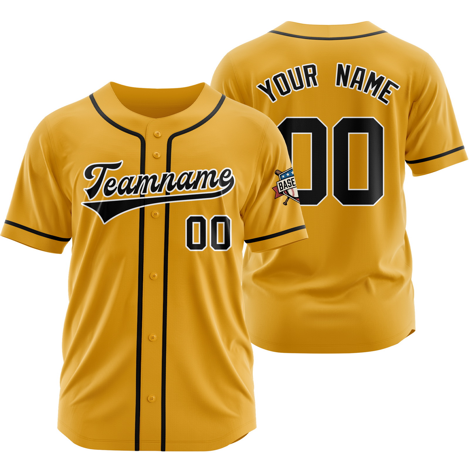 Custom Yellow Black Polyester Baseball Jersey Hip Hop Uniform