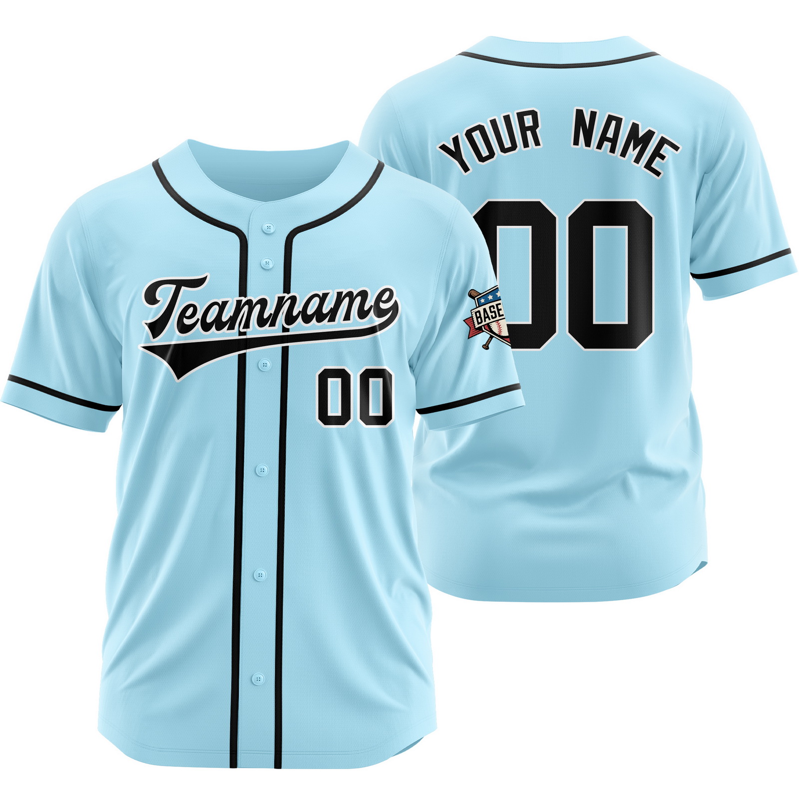 Custom Blue Black Full Button Baseball Jersey Hip Hop Uniform