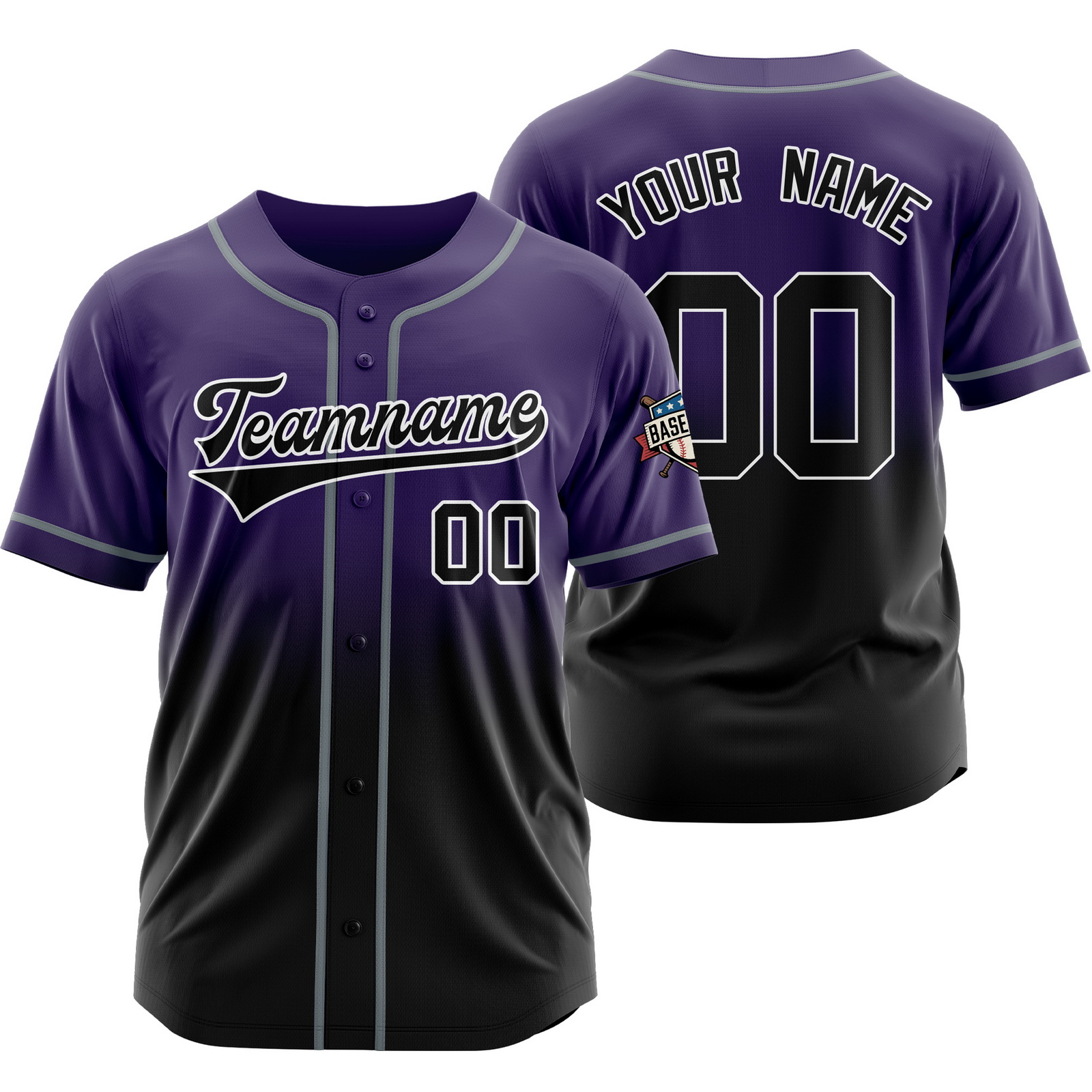 Custom Purple Black Gradient Baseball Jersey Polyester Shirt