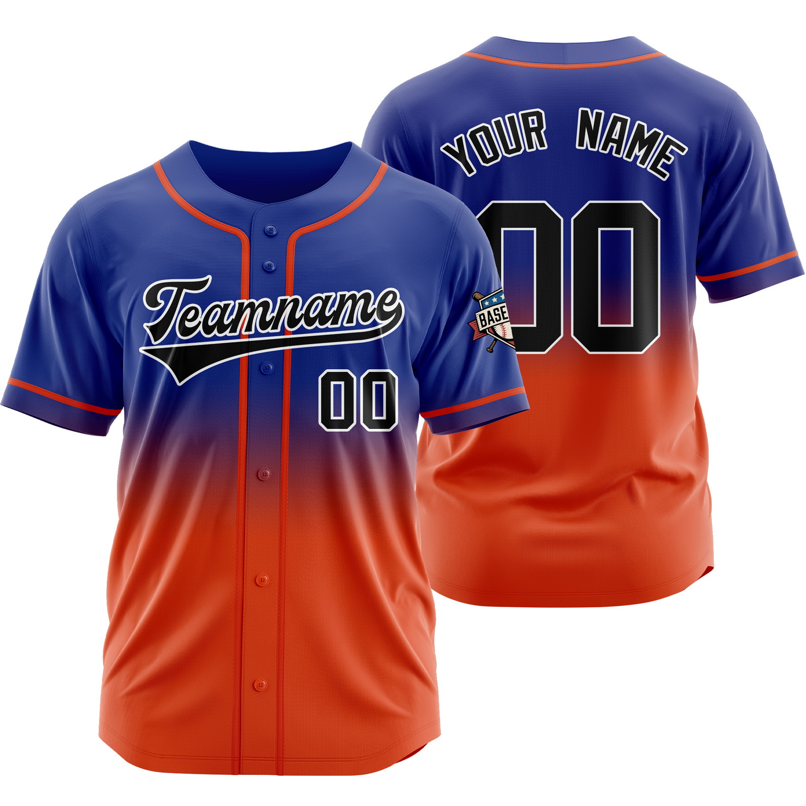 Custom Blue Orange Fashion Gradient Baseball Jersey Polyester Shirt