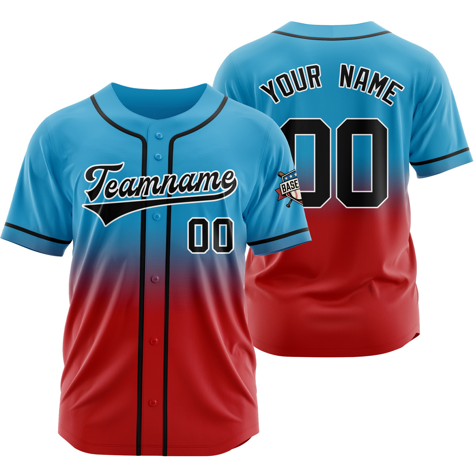 Custom Blue Red Gradient Baseball Jersey Polyester Shirt