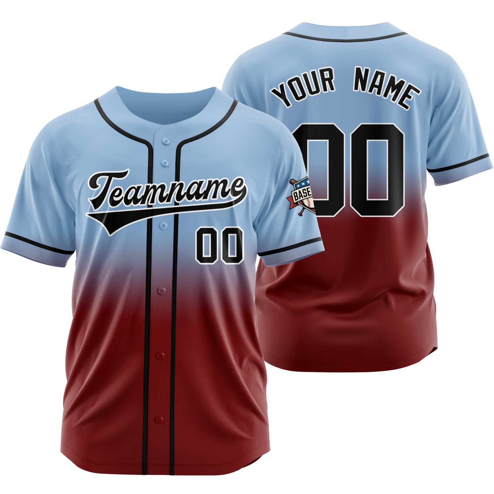 Custom Blue Maroon Gradient Baseball Jersey Polyester Shirt