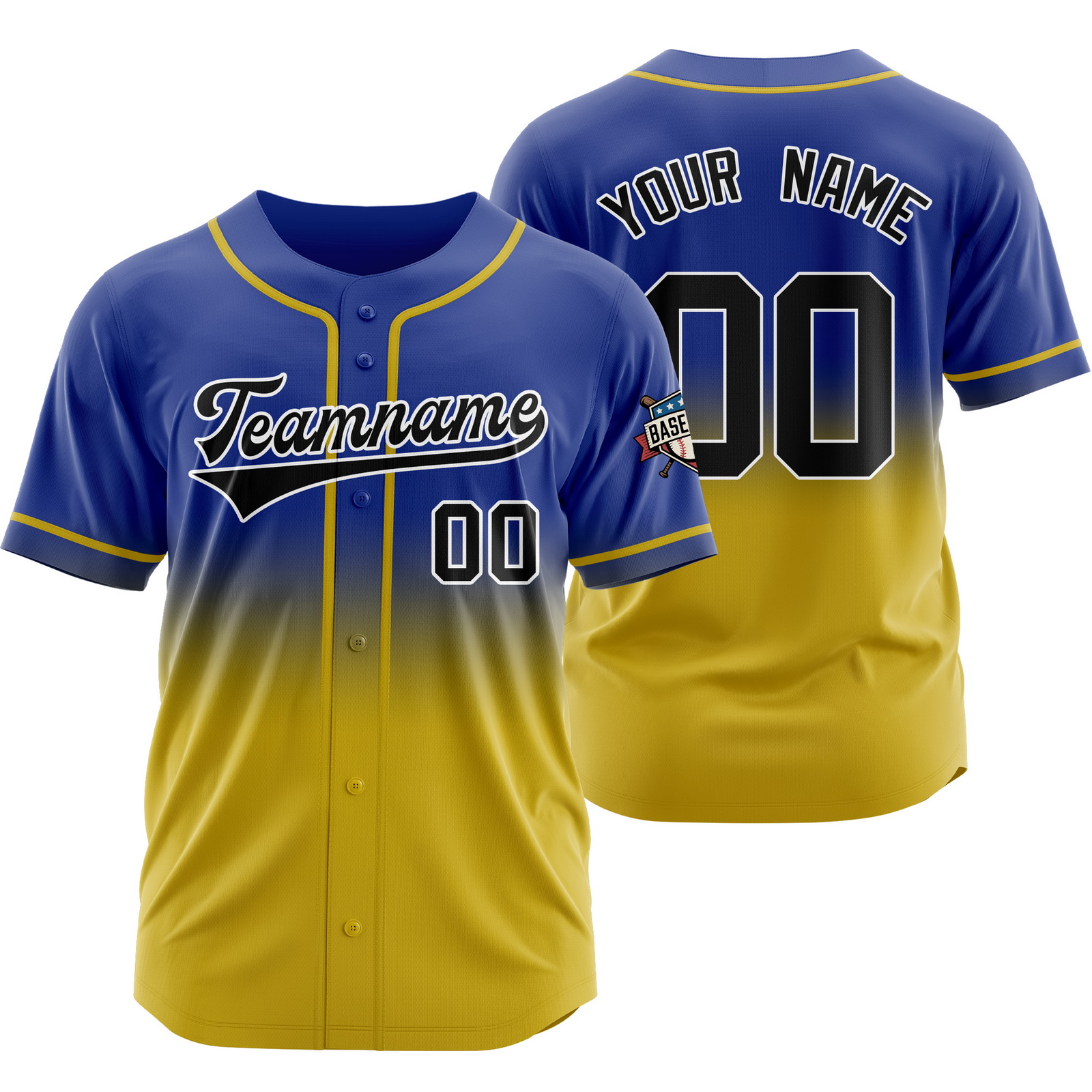 Custom Blue Yellow Monday Gradient Baseball Jersey Polyester Shirt