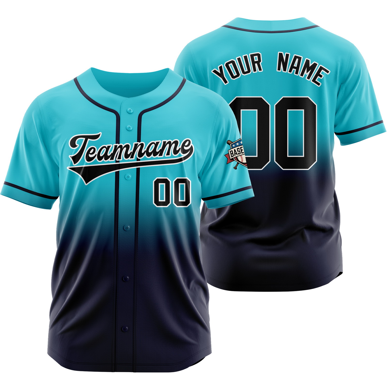 Custom Teal Black Gradient Baseball Jersey Polyester Shirt