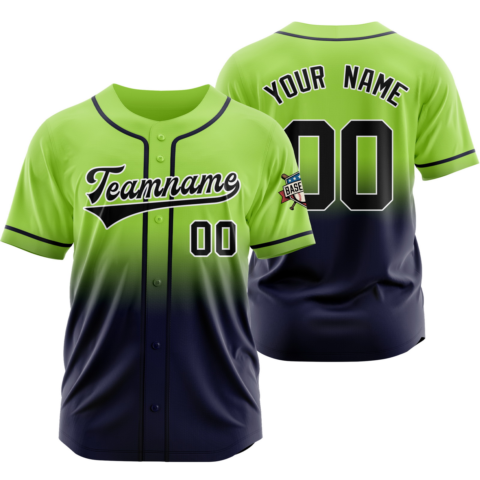 Custom Green Black Gradient Baseball Jersey Polyester Shirt