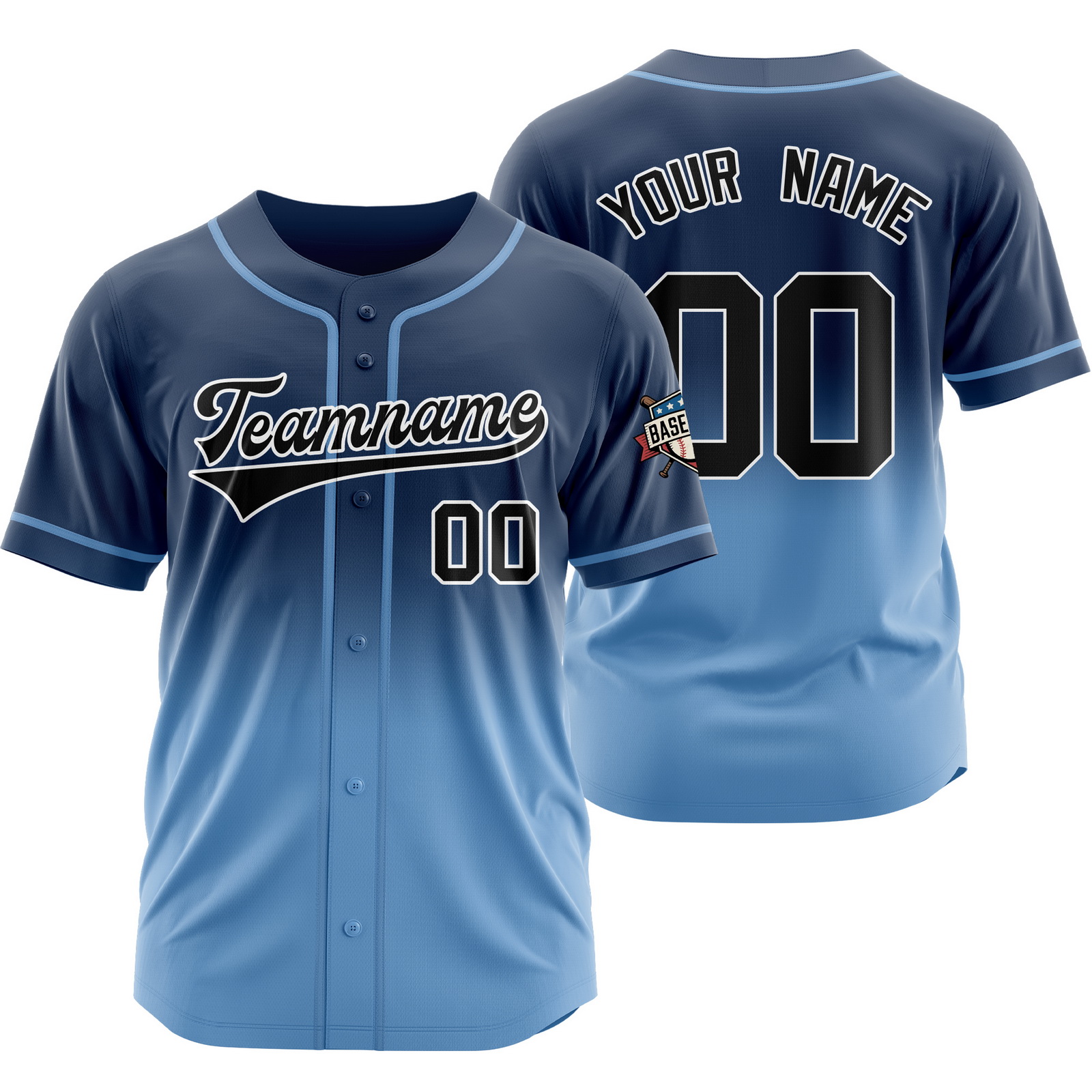 Custom Navy Blue Gradient Baseball Jersey Polyester Shirt