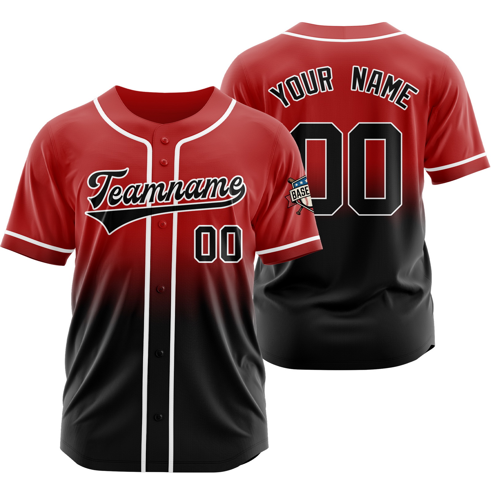 Custom Red Black Sunday Gradient Baseball Jersey Polyester Shirt