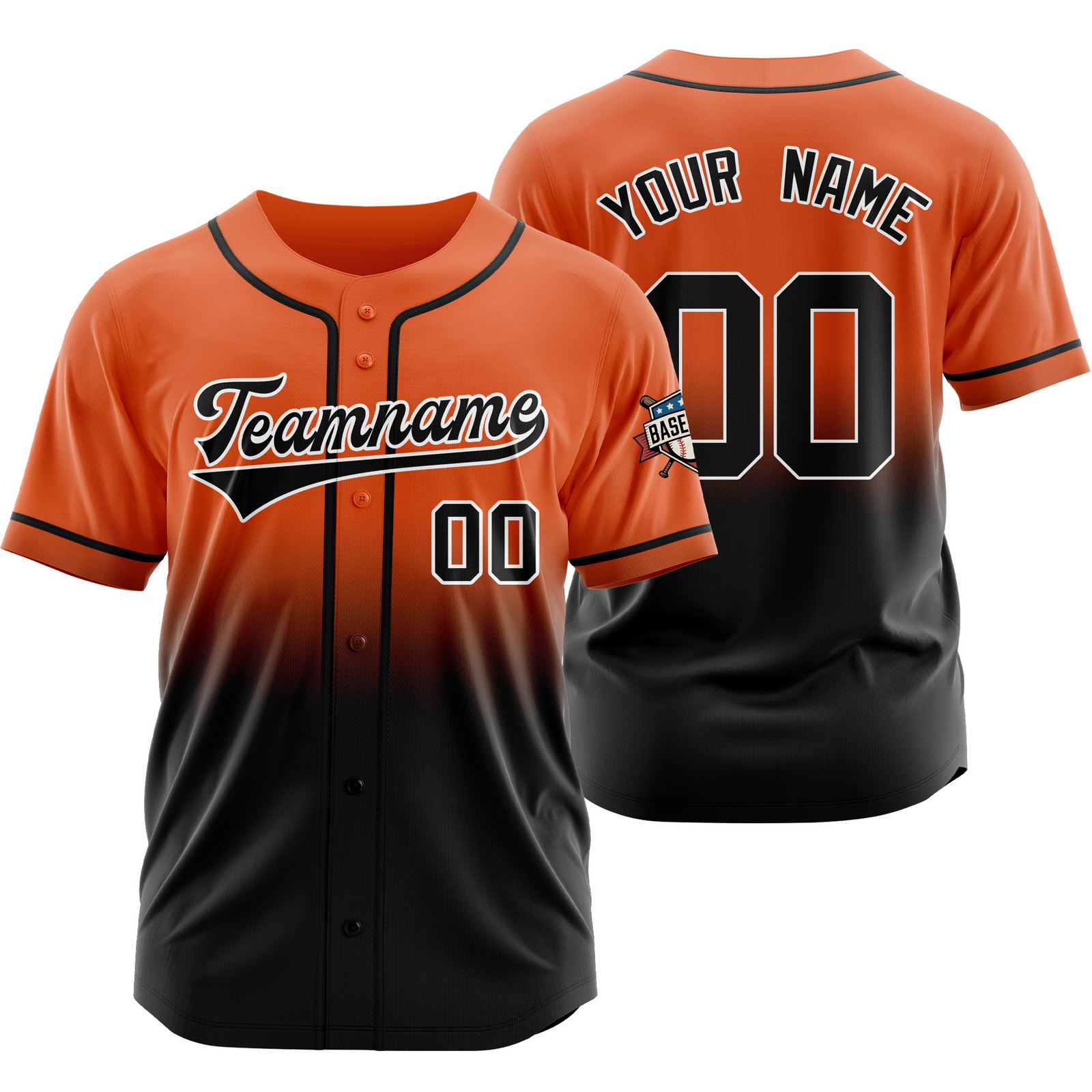 Custom Orange Black Gradient Baseball Jersey Polyester Shirt
