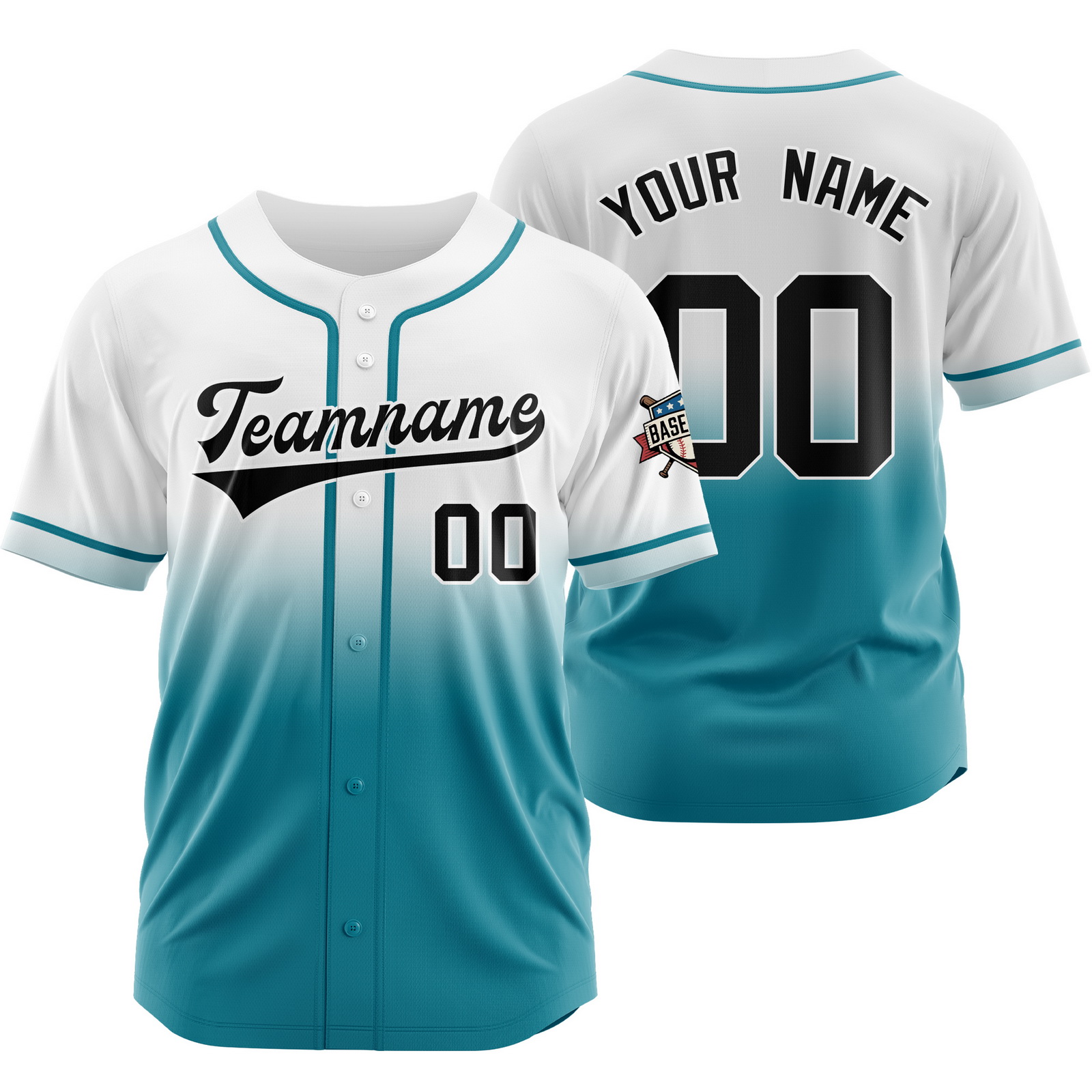 Custom White Teal Gradient Baseball Jersey Polyester Shirt