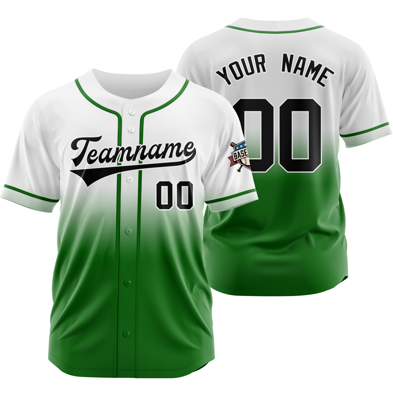 Custom White Green Gradient Baseball Jersey Polyester Shirt