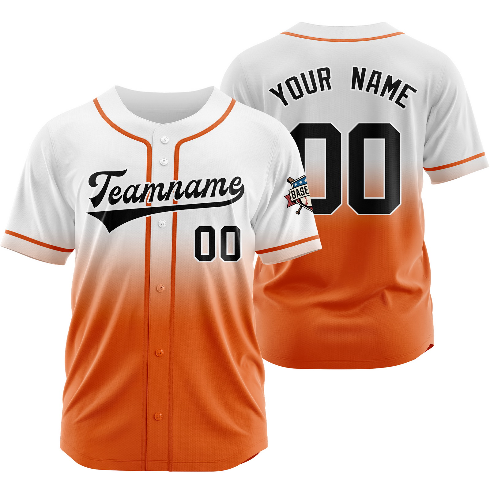 Custom White Orange Gradient Baseball Jersey Polyester Shirt