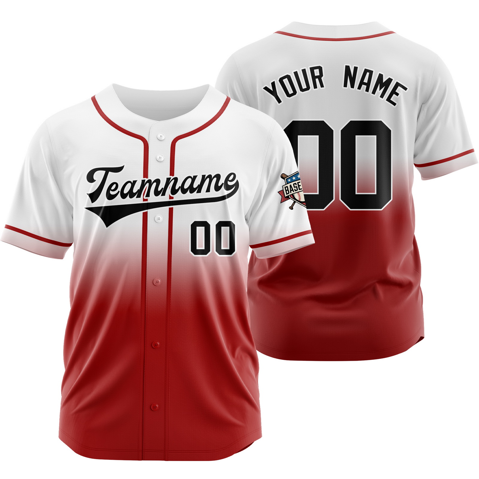 Custom White Red February Gradient Baseball Jersey Polyester Shirt